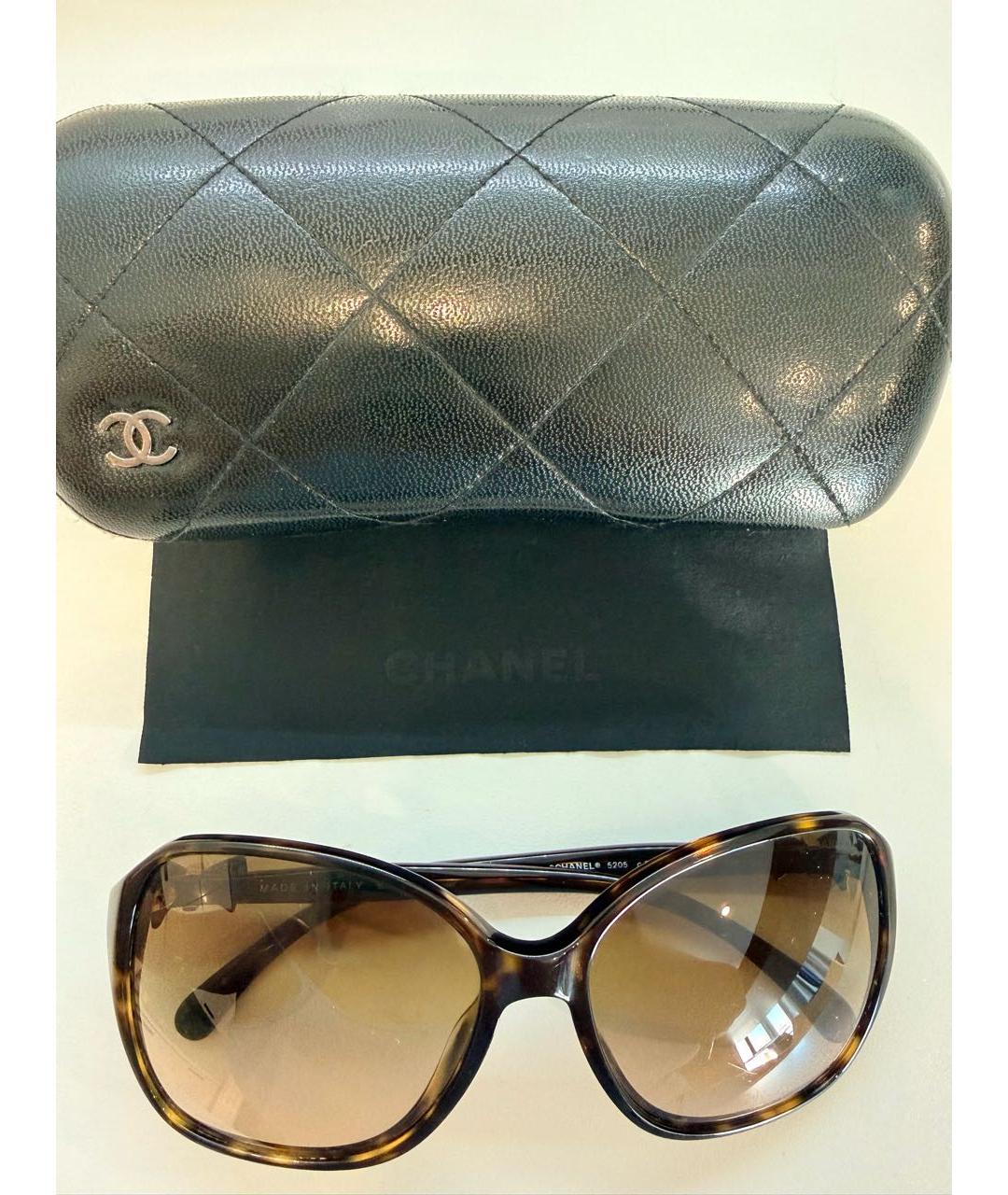 CHANEL Коричневые пластиковые солнцезащитные очки, фото 4