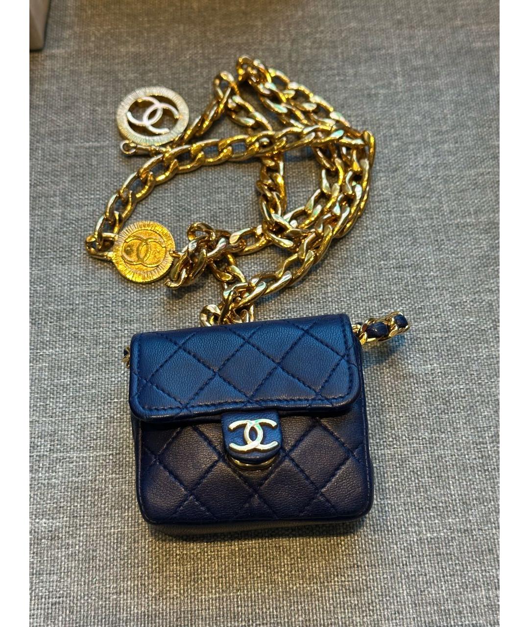 CHANEL Темно-синяя кожаная сумка через плечо, фото 9