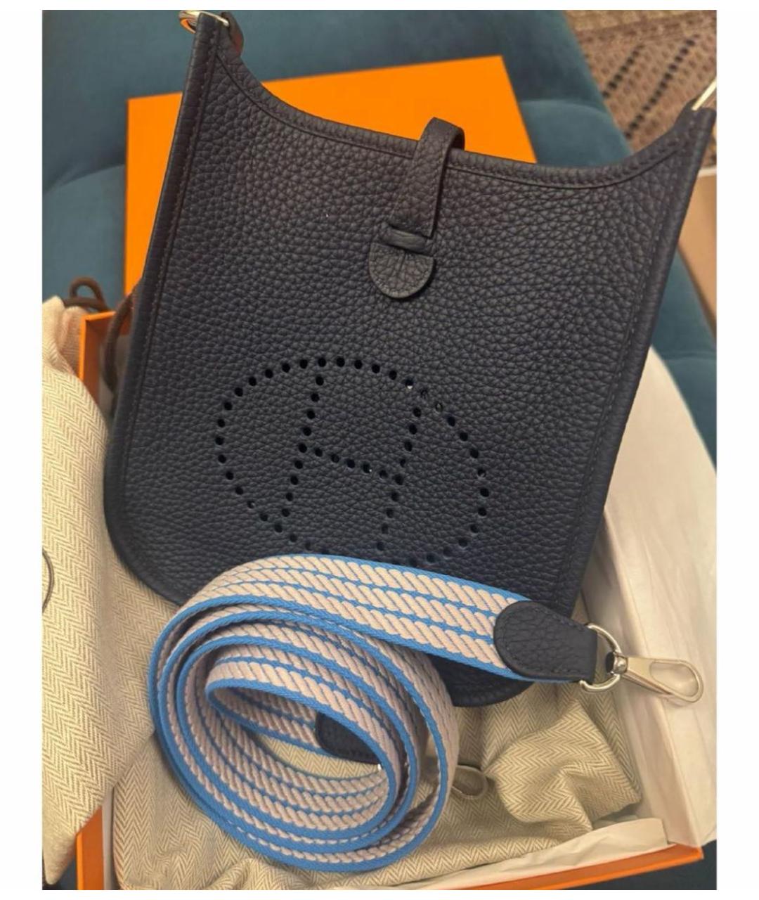 HERMES Темно-синяя кожаная сумка через плечо, фото 3