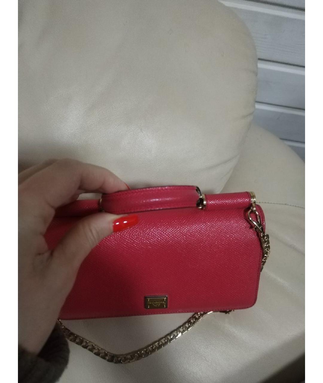 DOLCE&GABBANA Розовая кожаная сумка через плечо, фото 3