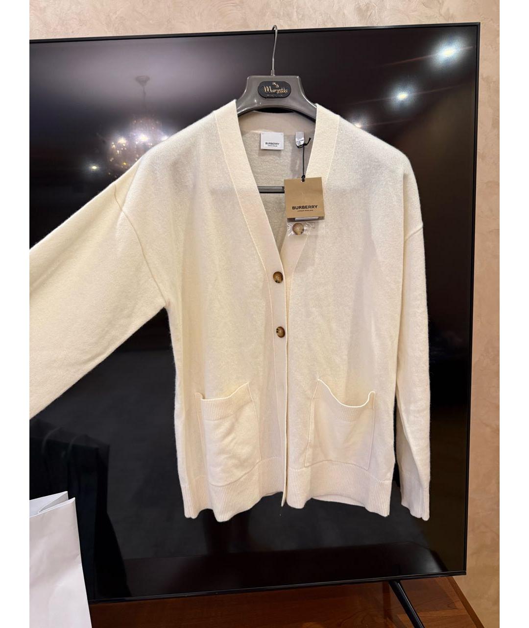 BURBERRY Белый кашемировый кардиган, фото 4