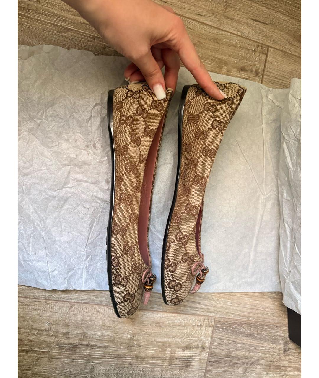 GUCCI Бежевые текстильные балетки, фото 9