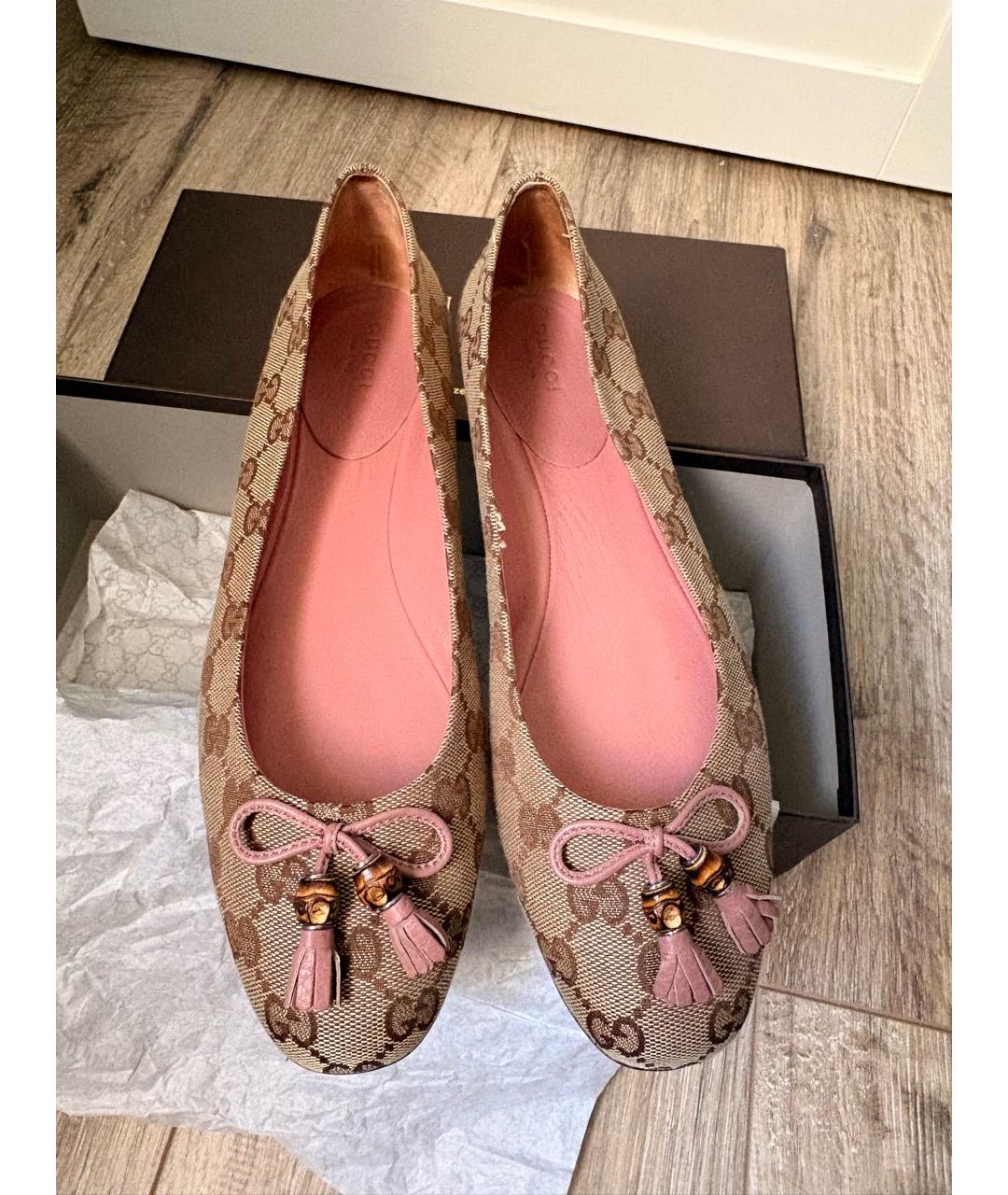 GUCCI Бежевые текстильные балетки, фото 2