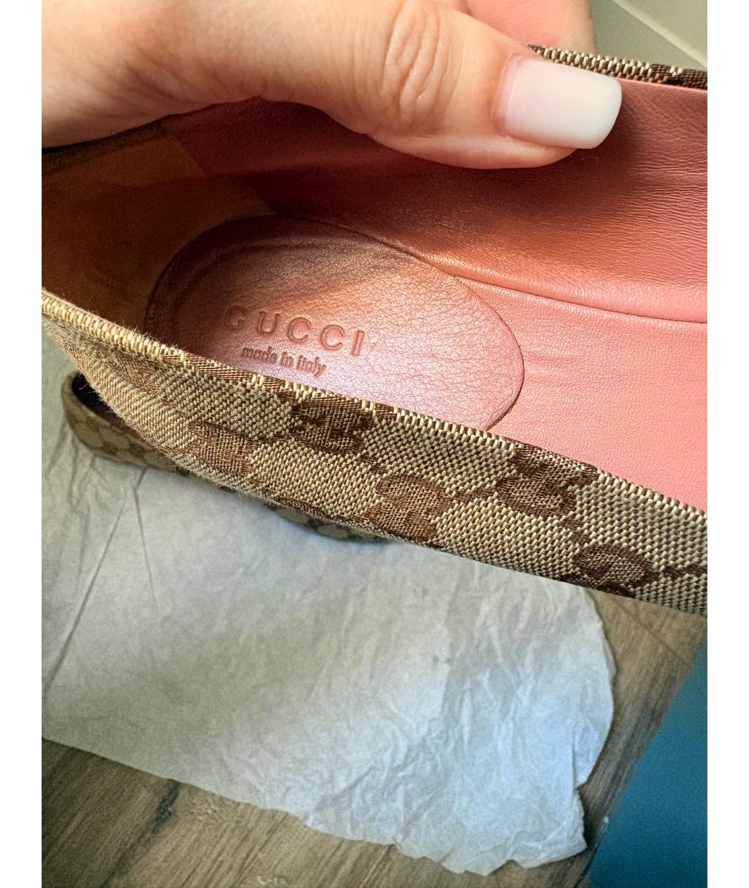 GUCCI Бежевые текстильные балетки, фото 6