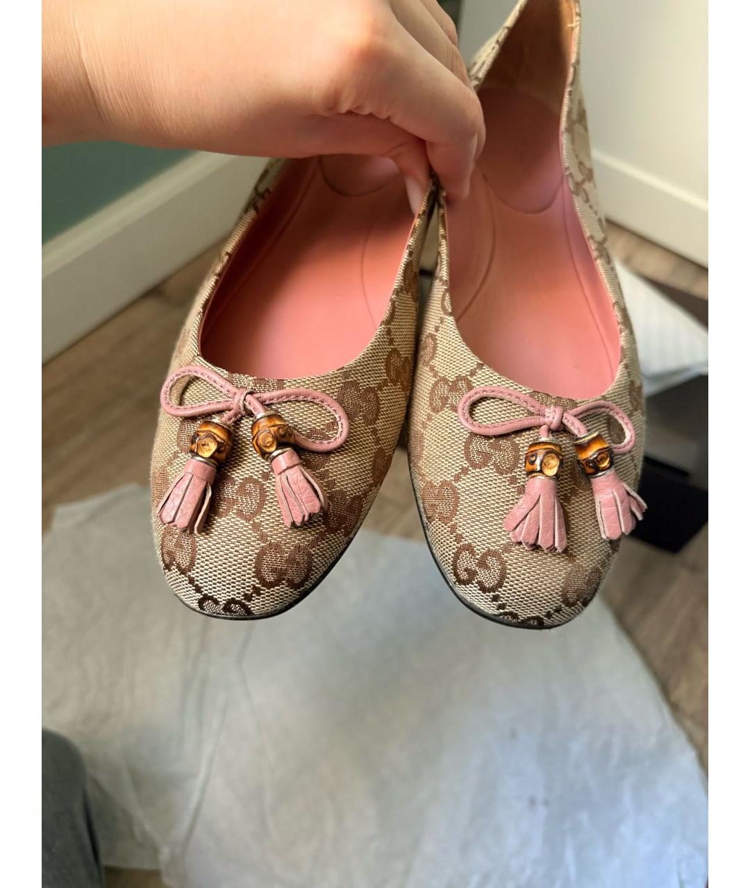 GUCCI Бежевые текстильные балетки, фото 8