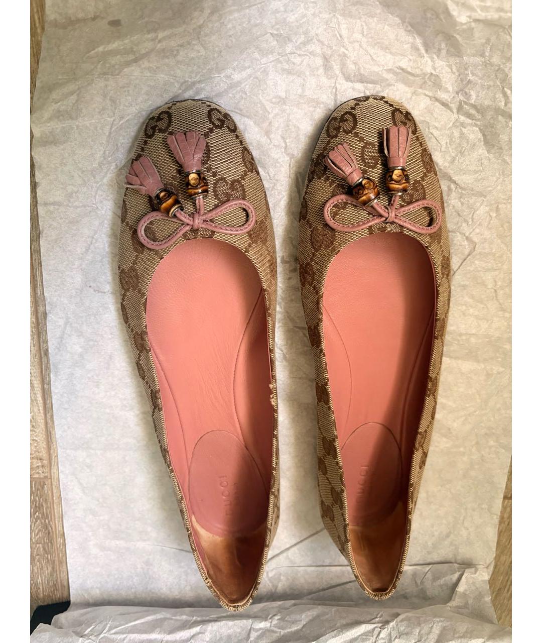 GUCCI Бежевые текстильные балетки, фото 4