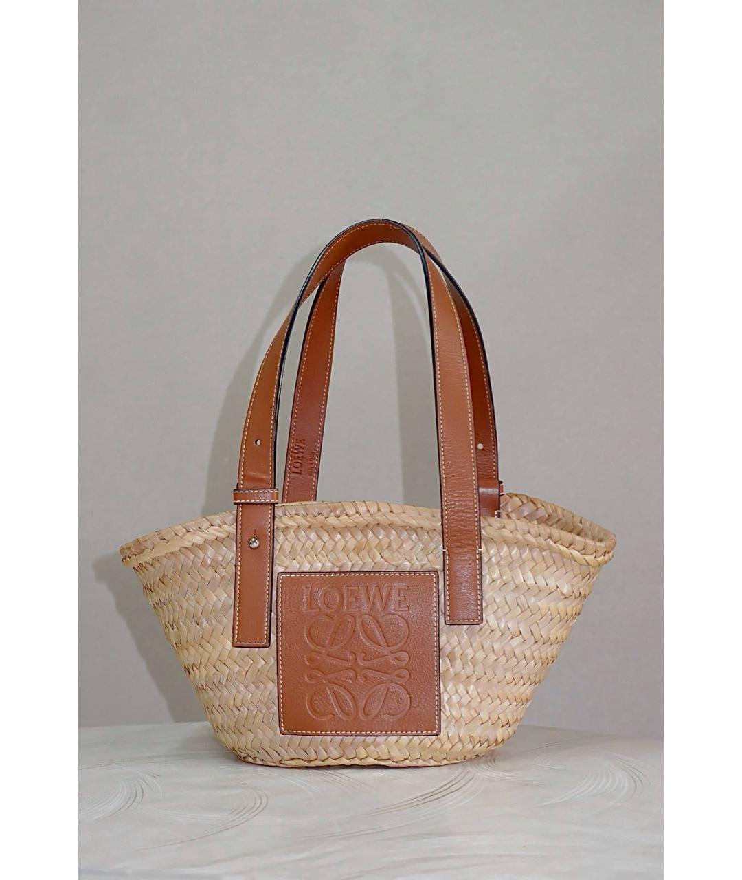LOEWE Коричневая плетеная пляжная сумка, фото 2
