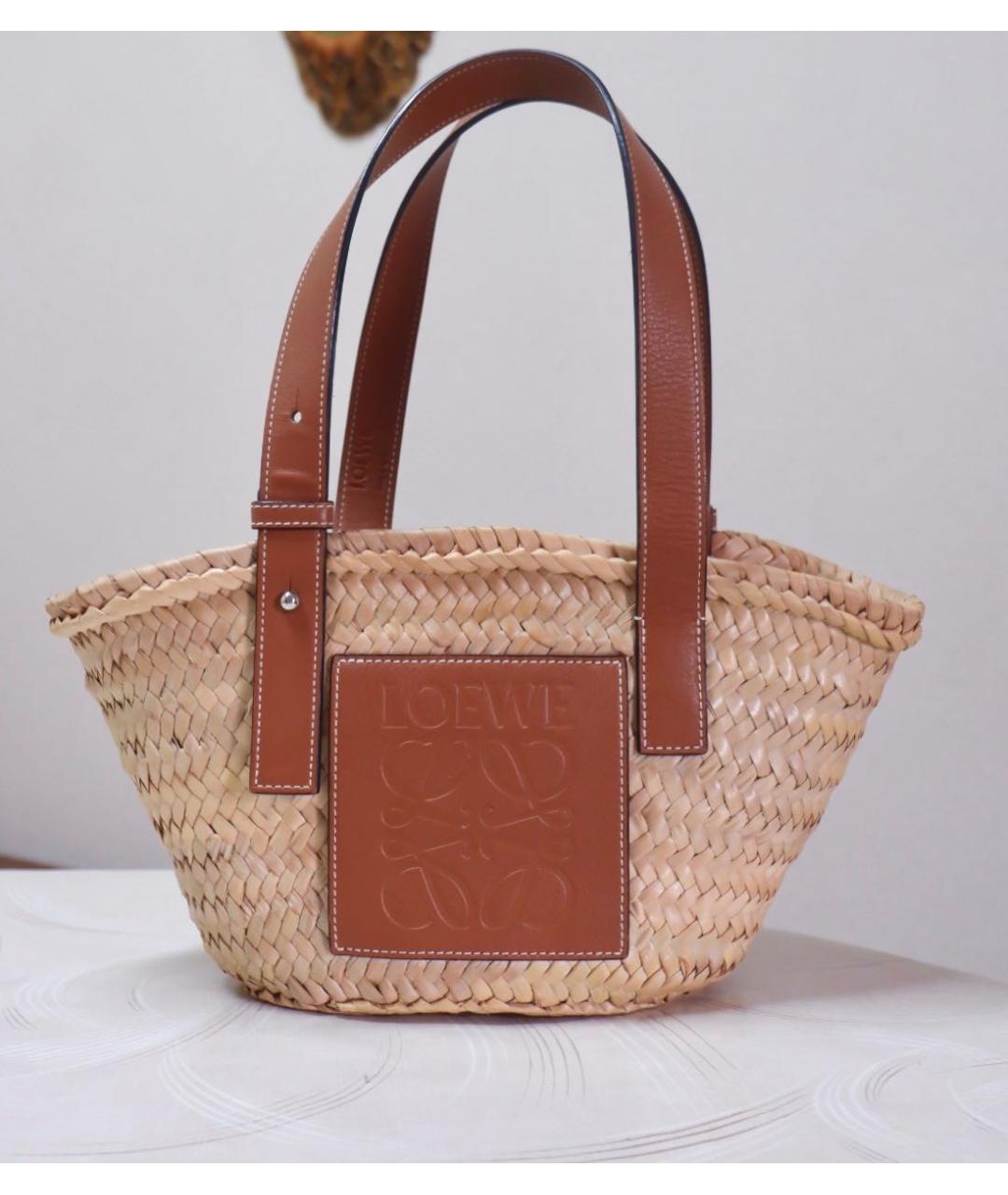 LOEWE Коричневая плетеная пляжная сумка, фото 3