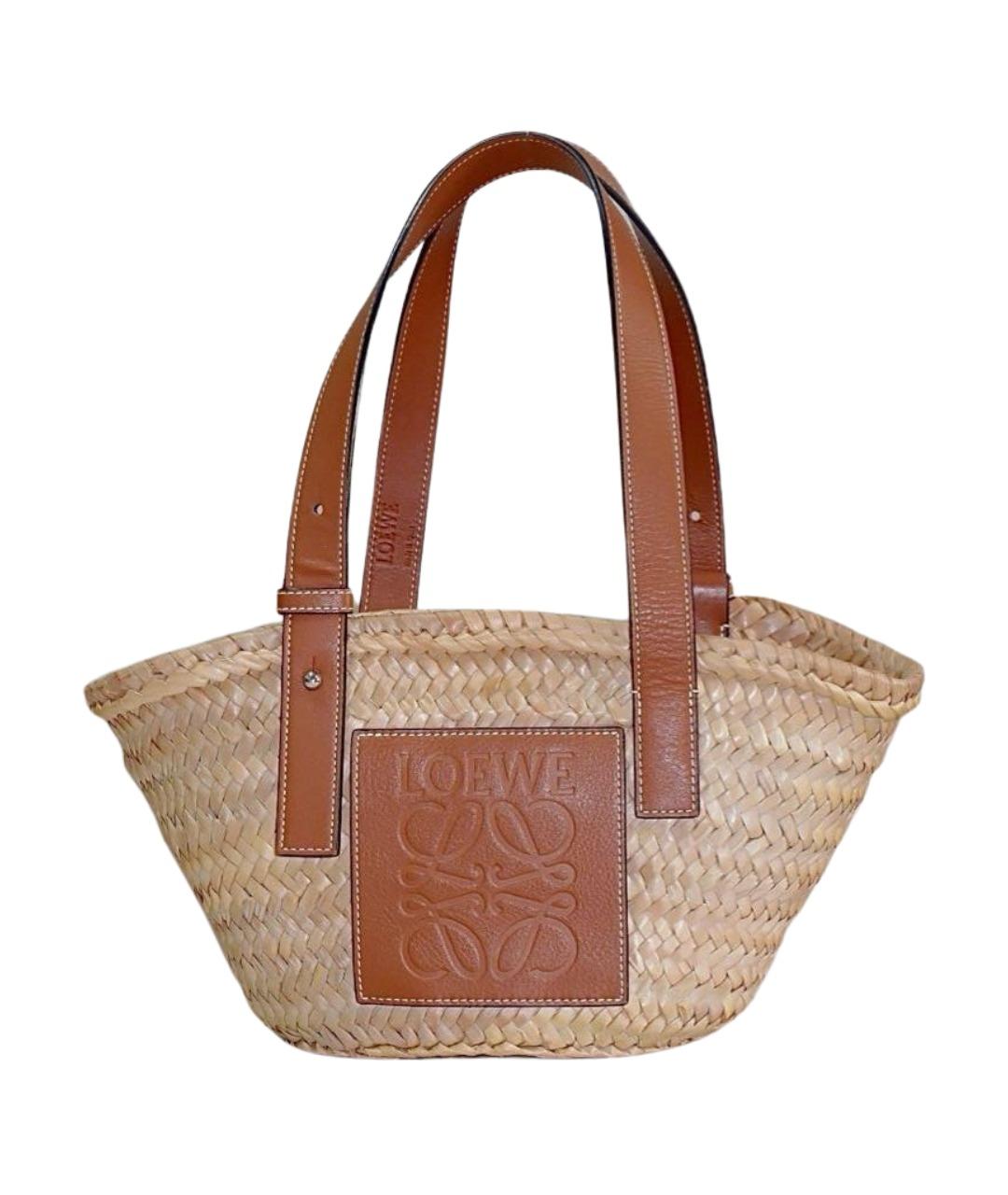 LOEWE Коричневая плетеная пляжная сумка, фото 1