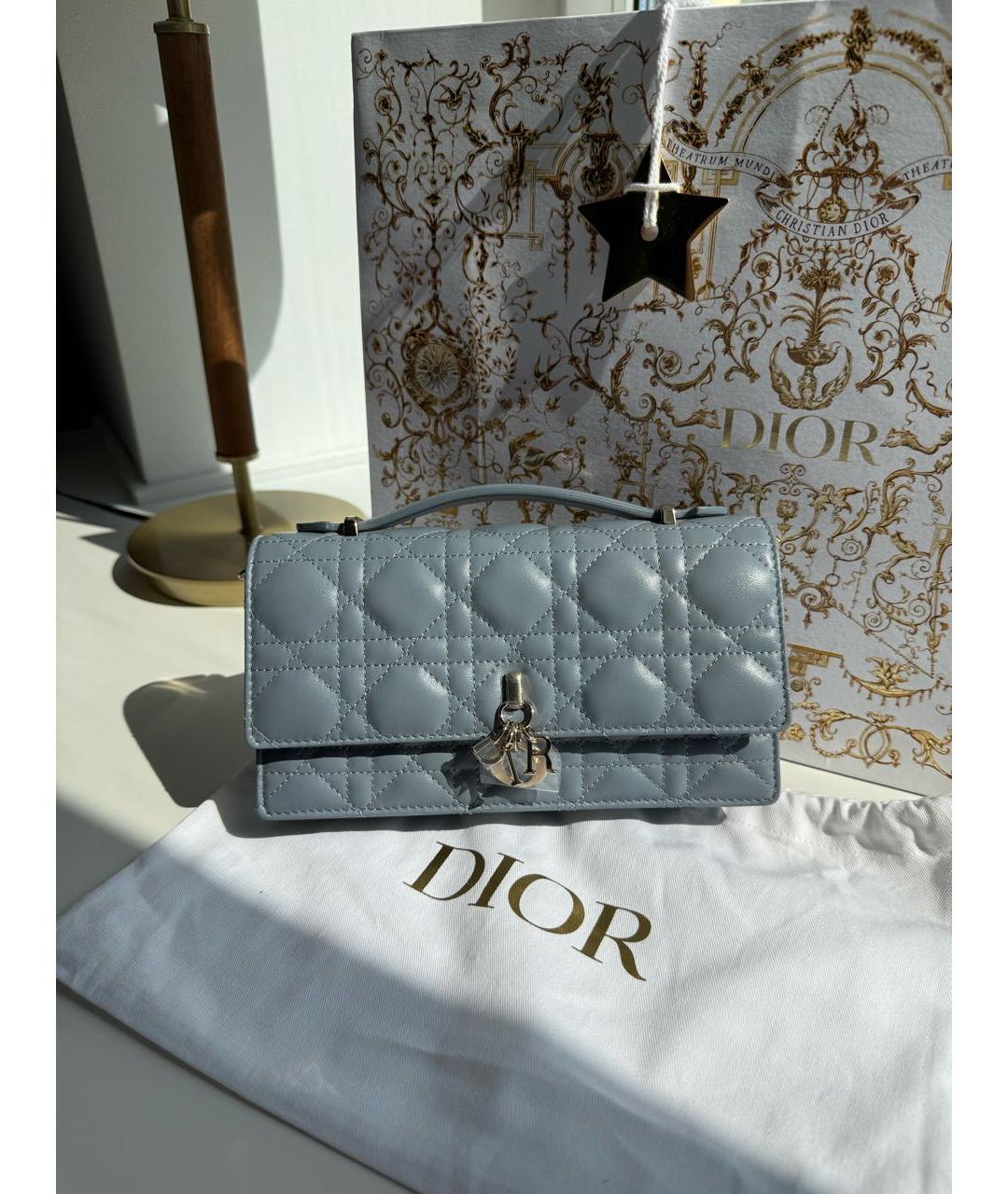CHRISTIAN DIOR Голубая кожаная сумка с короткими ручками, фото 3
