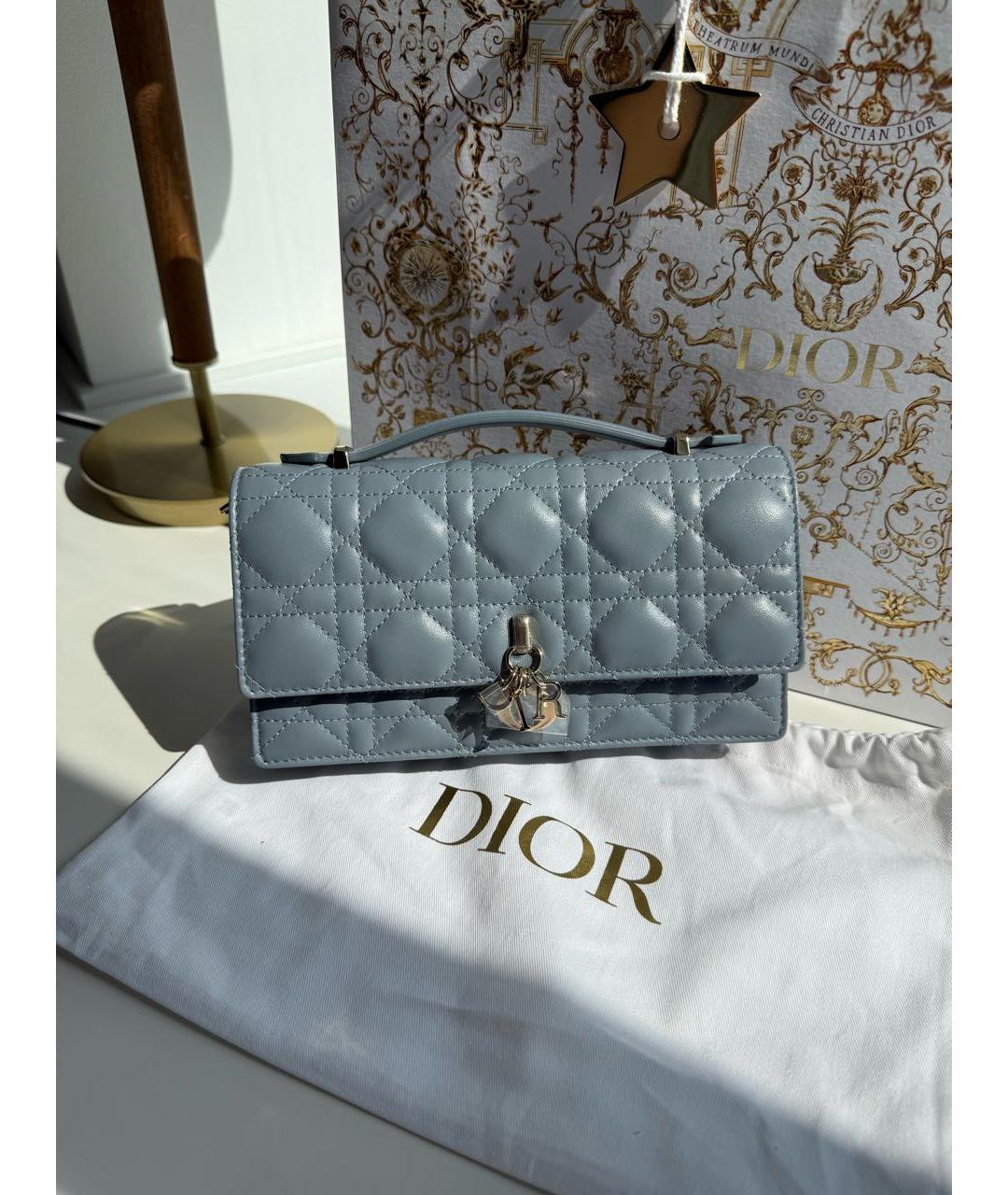 CHRISTIAN DIOR Голубая кожаная сумка с короткими ручками, фото 4