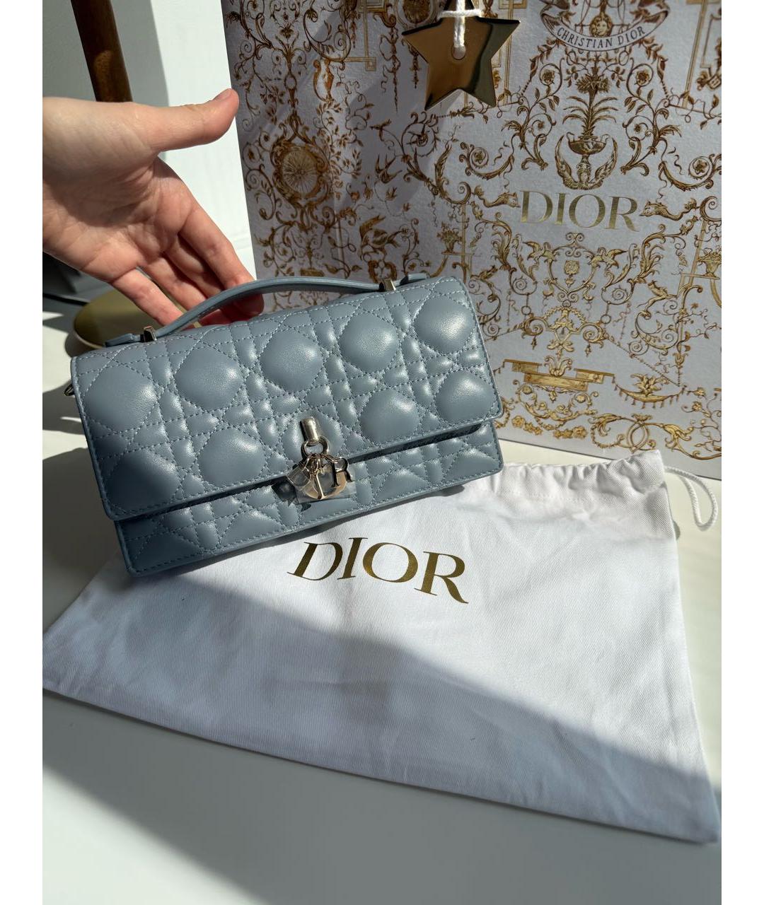 CHRISTIAN DIOR Голубая кожаная сумка с короткими ручками, фото 2