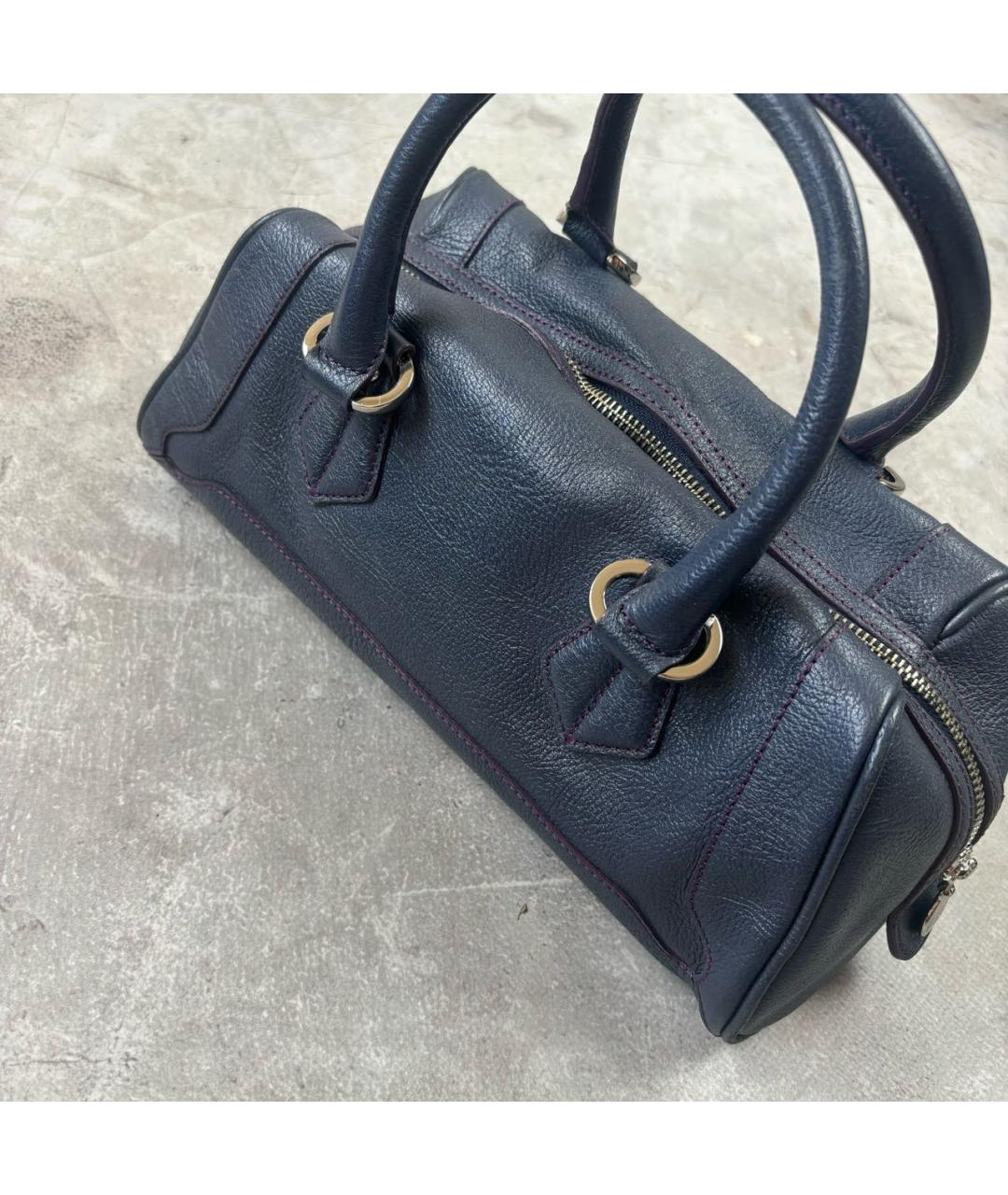 BALENCIAGA Темно-синяя кожаная сумка с короткими ручками, фото 4