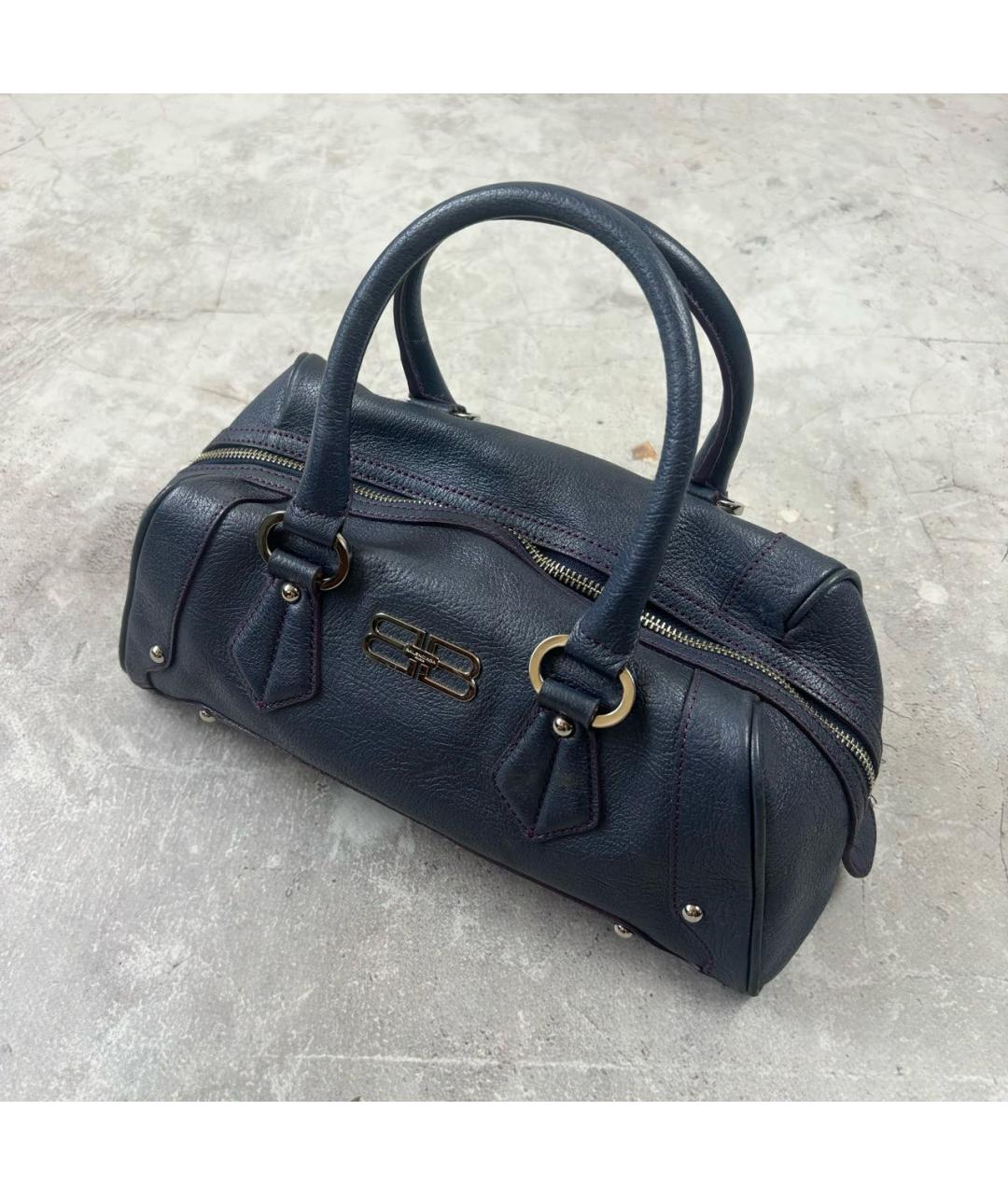 BALENCIAGA Темно-синяя кожаная сумка с короткими ручками, фото 2