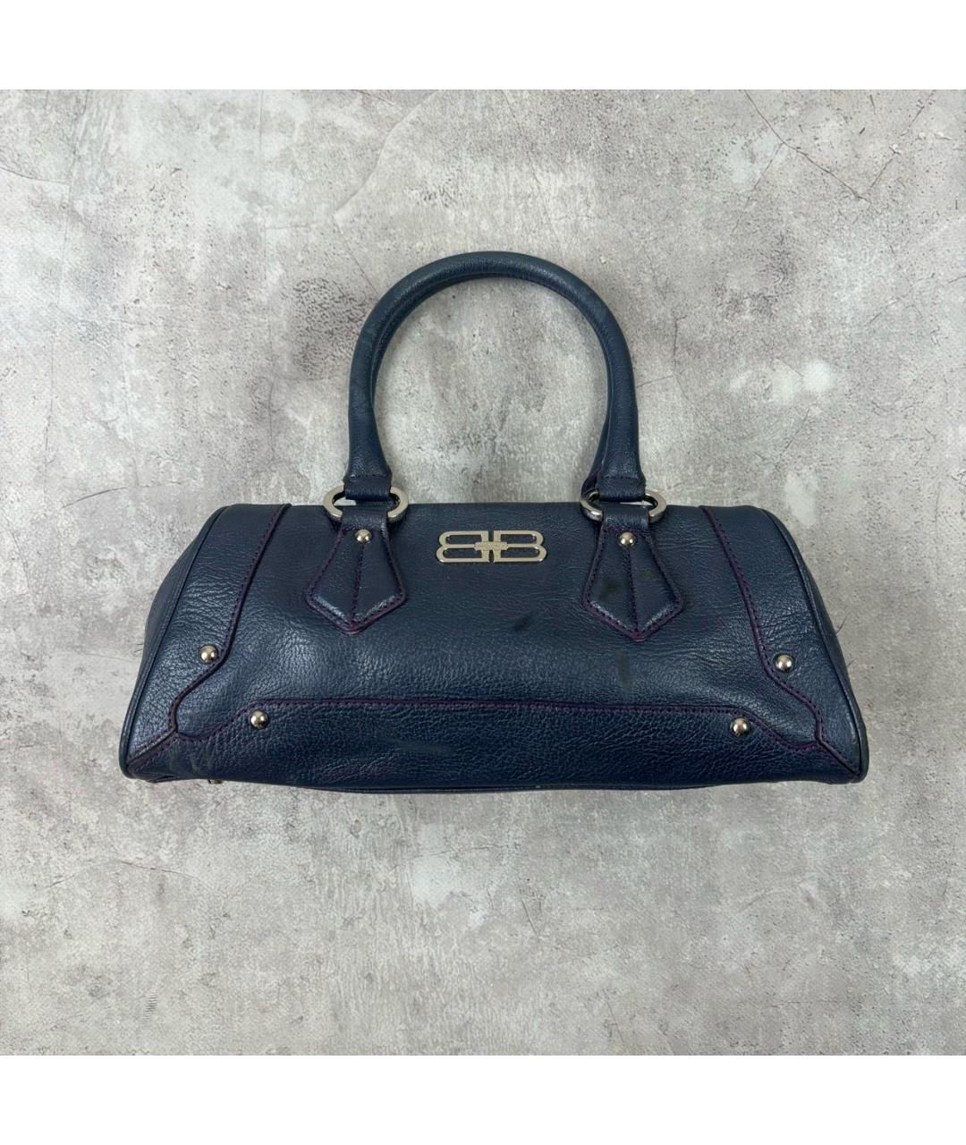 BALENCIAGA Темно-синяя кожаная сумка с короткими ручками, фото 9