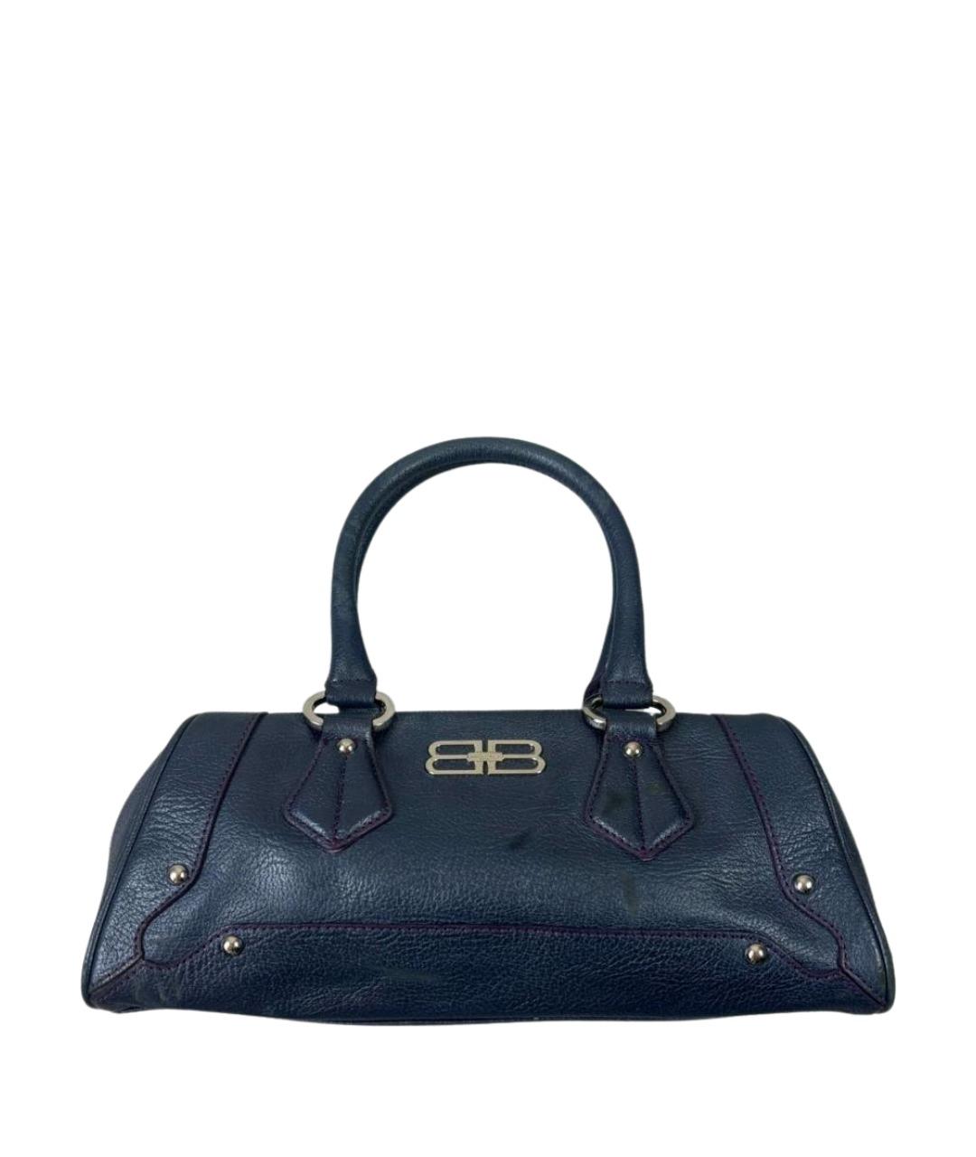 BALENCIAGA Темно-синяя кожаная сумка с короткими ручками, фото 1
