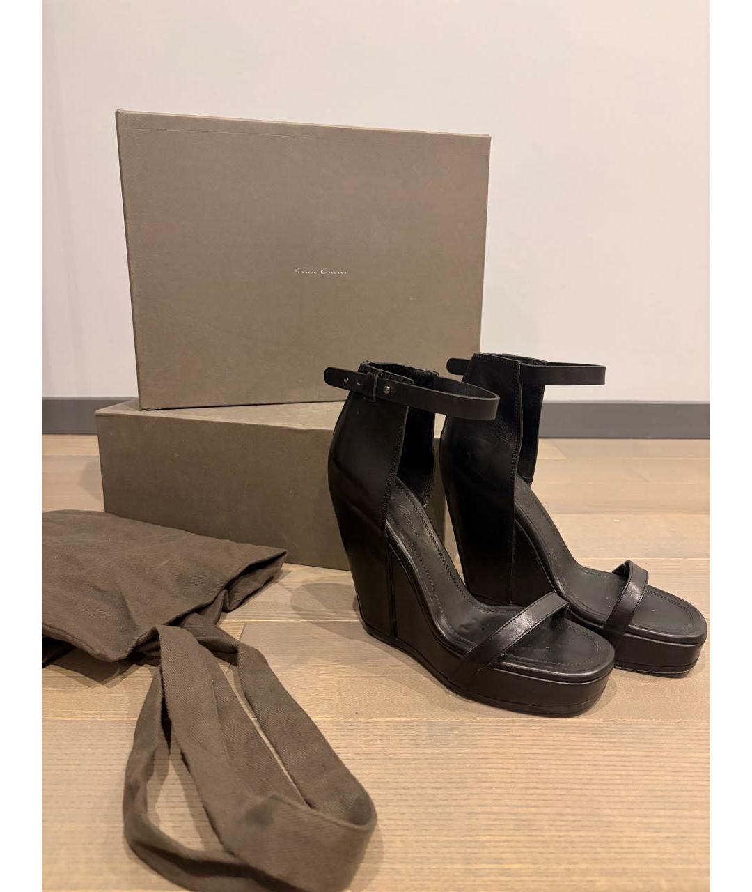 RICK OWENS Черные кожаные босоножки, фото 5
