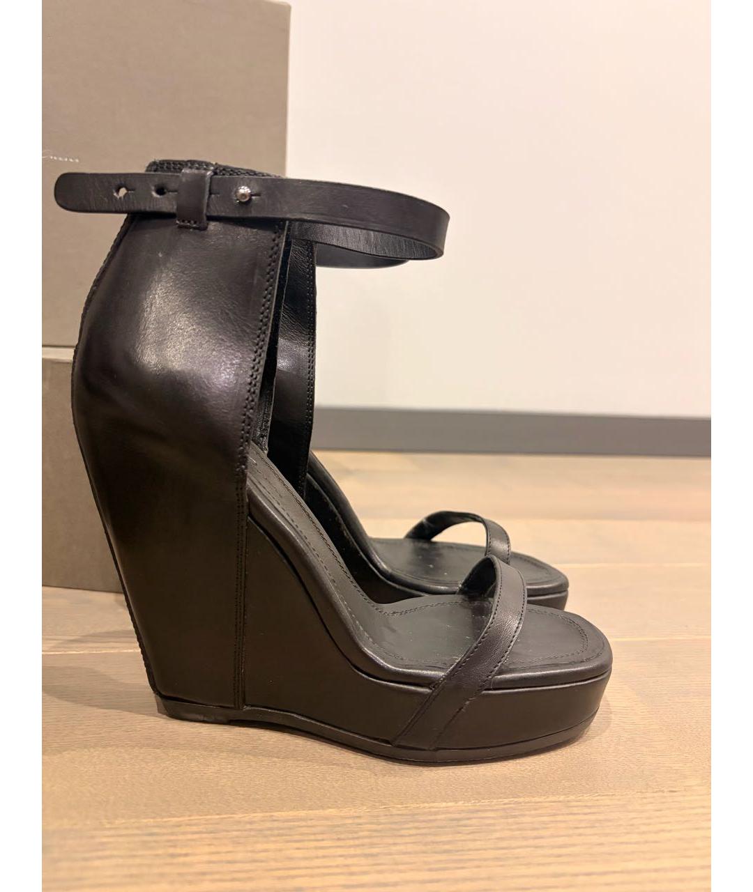 RICK OWENS Черные кожаные босоножки, фото 8