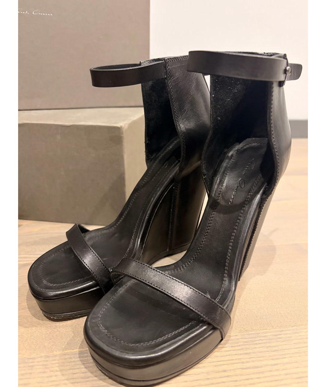 RICK OWENS Черные кожаные босоножки, фото 6