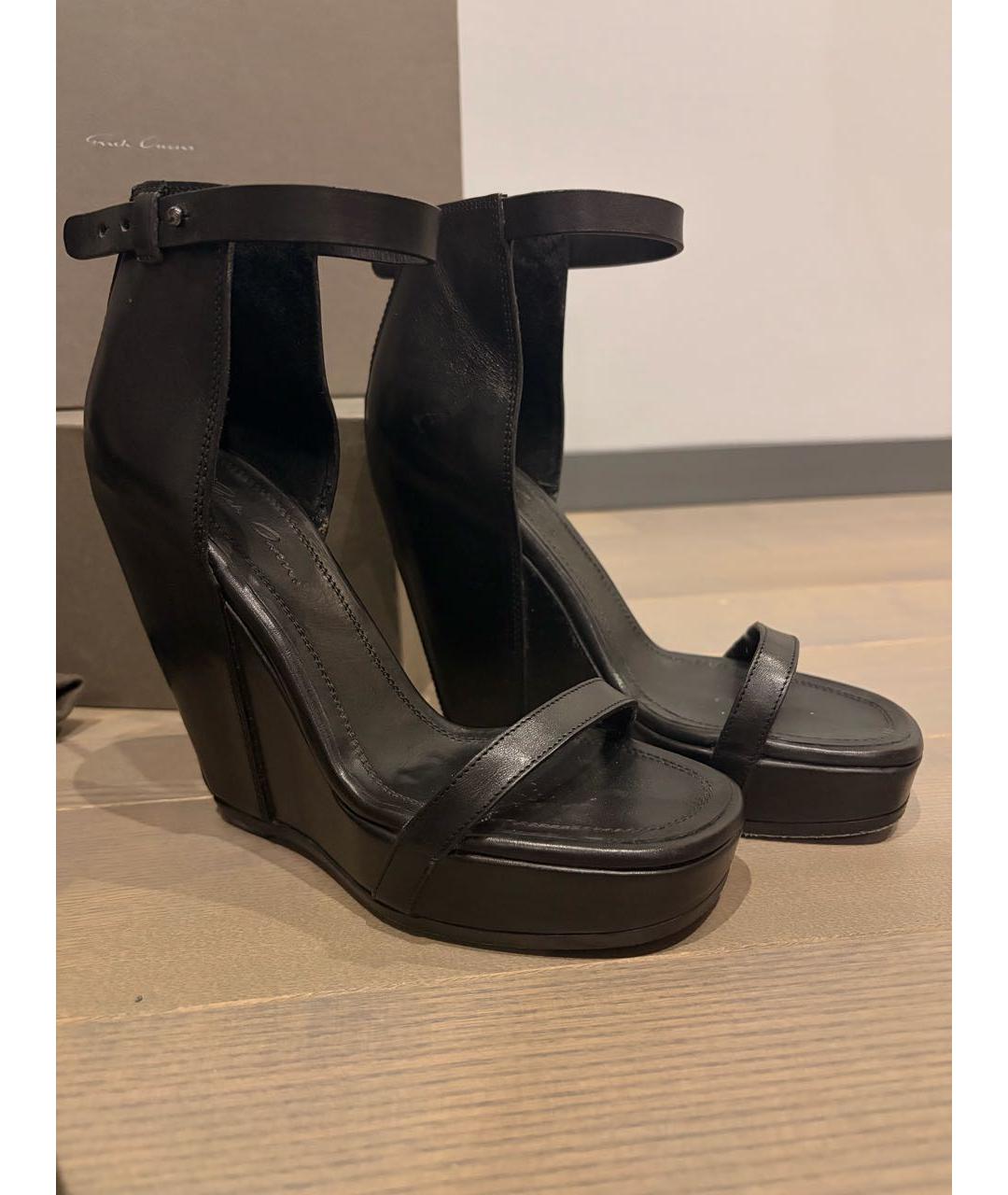 RICK OWENS Черные кожаные босоножки, фото 7