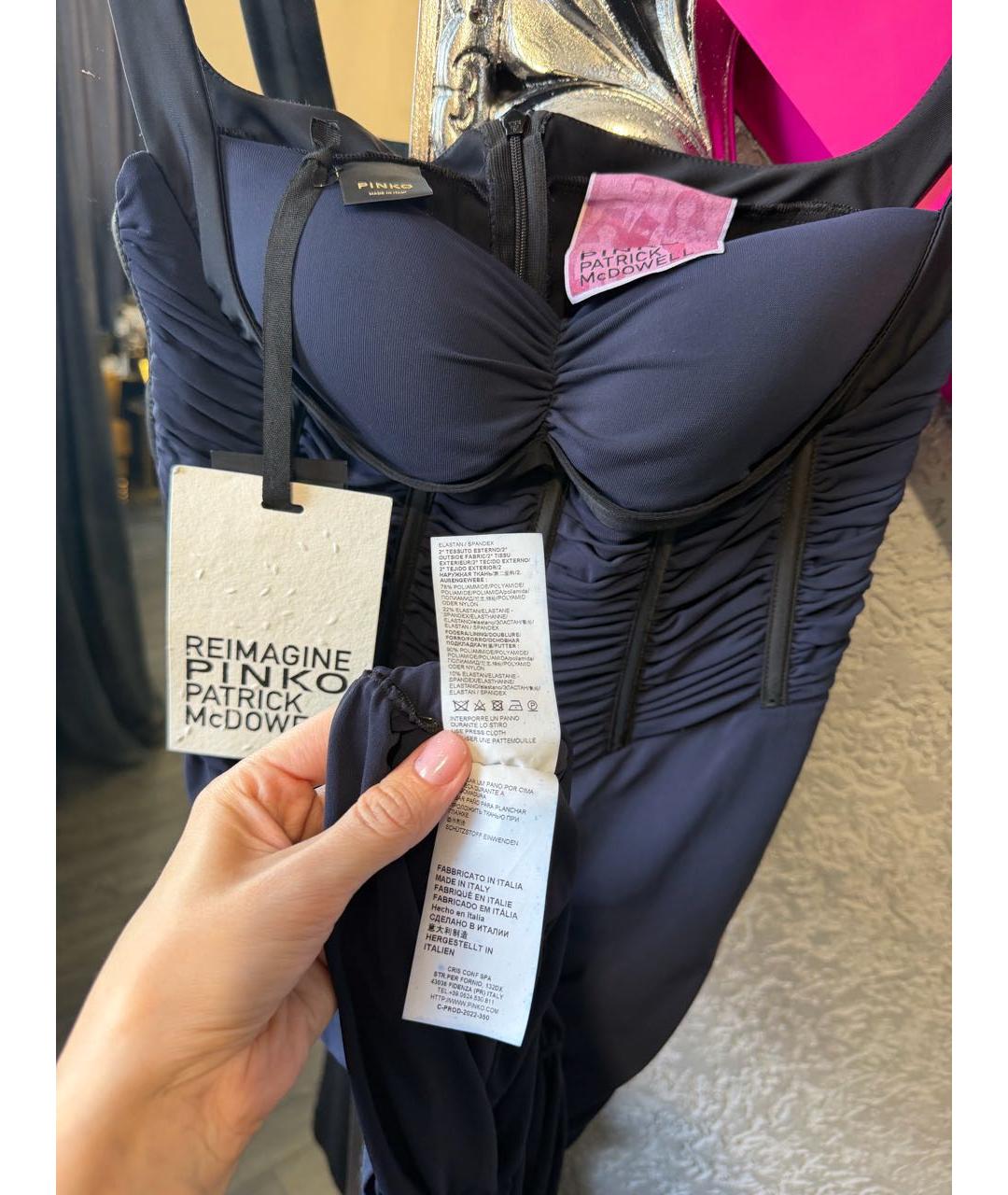 PINKO Синее ацетатное коктейльное платье, фото 5