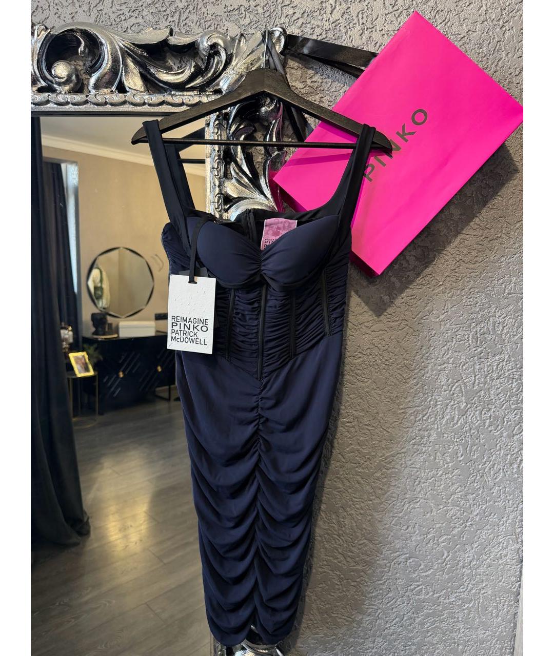 PINKO Синее ацетатное коктейльное платье, фото 3