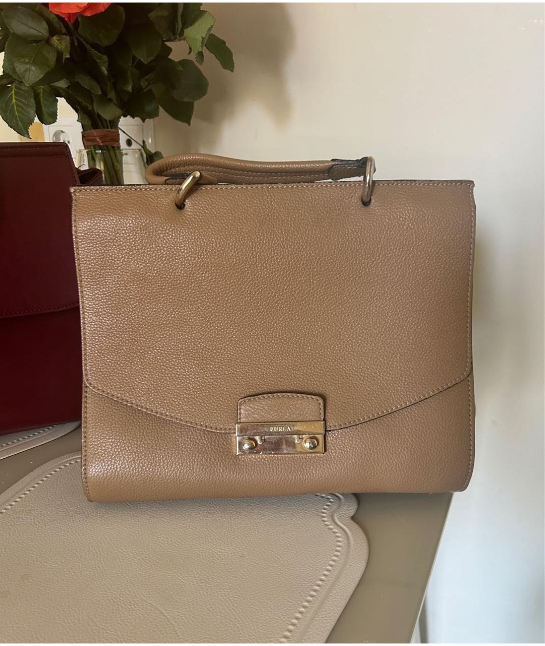 FURLA Бежевая кожаная сумка через плечо, фото 8