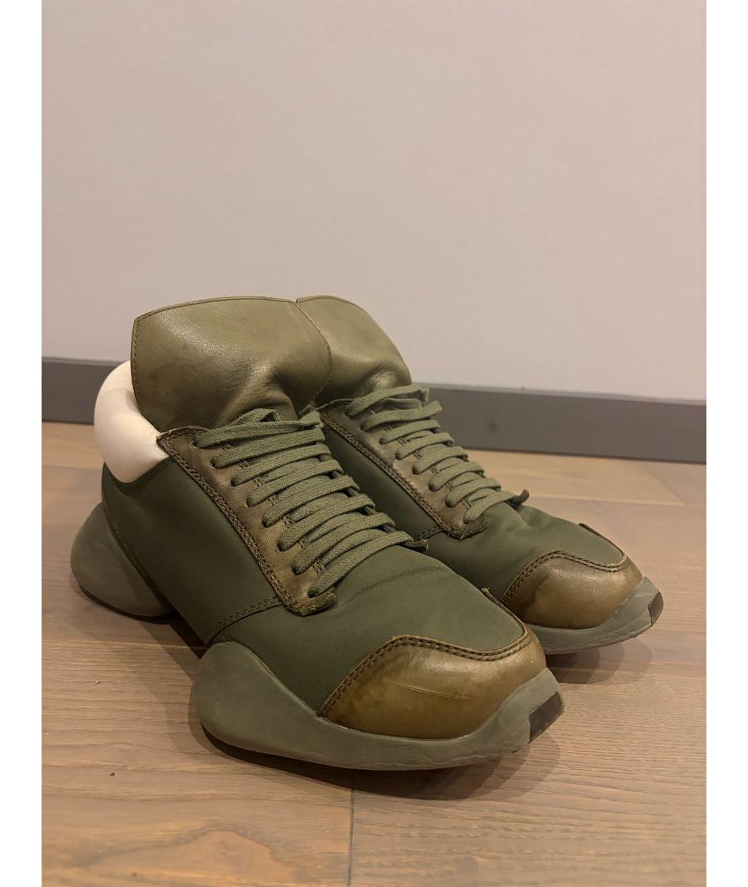 RICK OWENS Зеленые кожаные кроссовки, фото 5