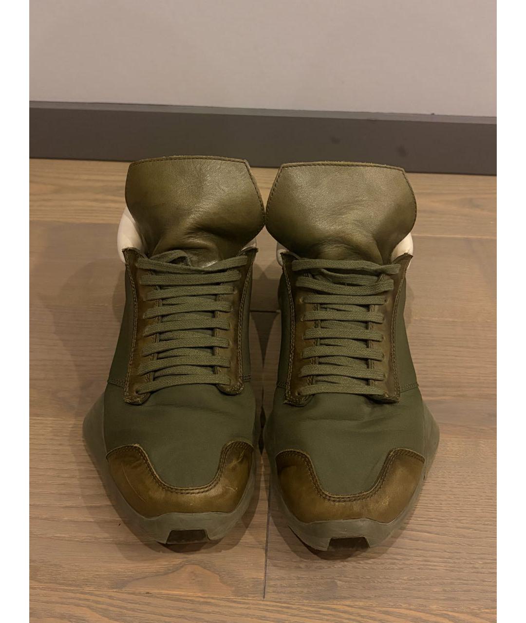 RICK OWENS Зеленые кожаные кроссовки, фото 2