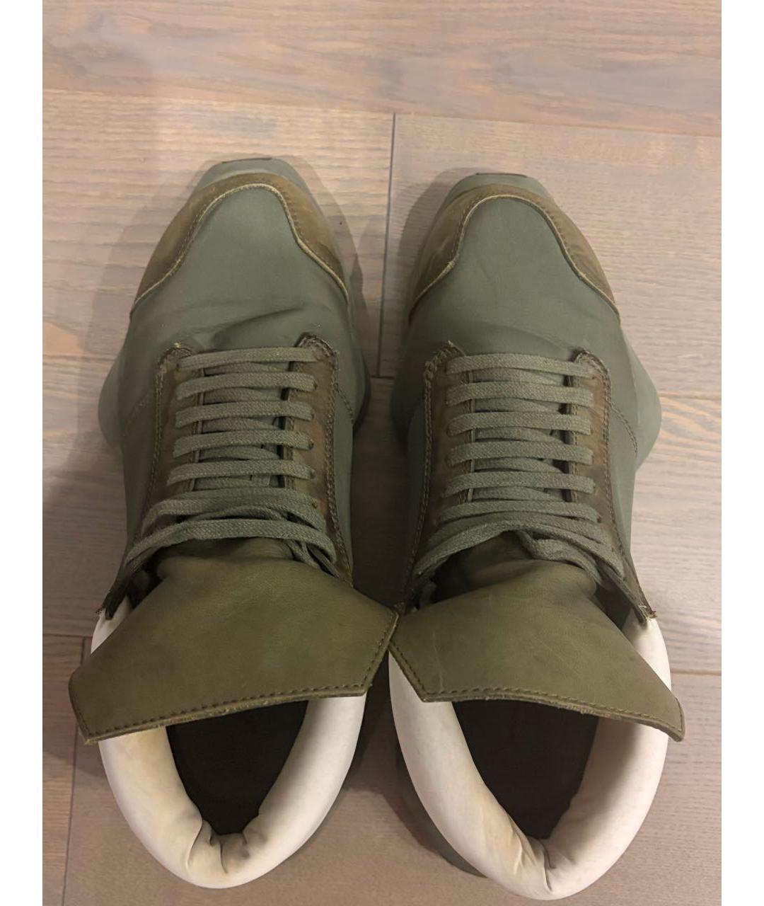 RICK OWENS Зеленые кожаные кроссовки, фото 3