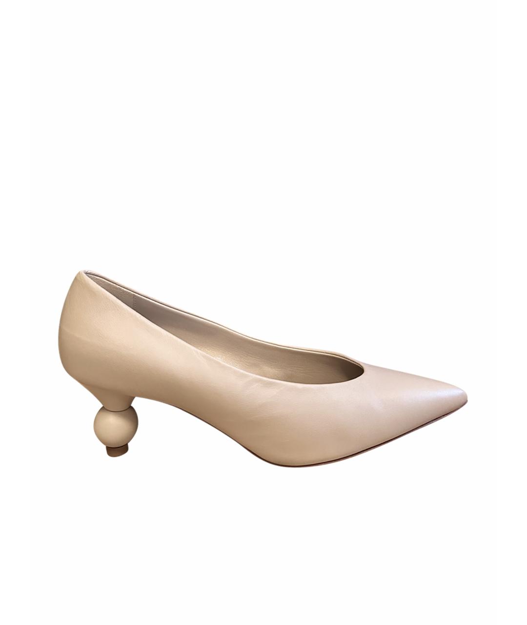 WEEKEND MAX MARA Бежевые кожаные лодочки на низком каблуке, фото 1