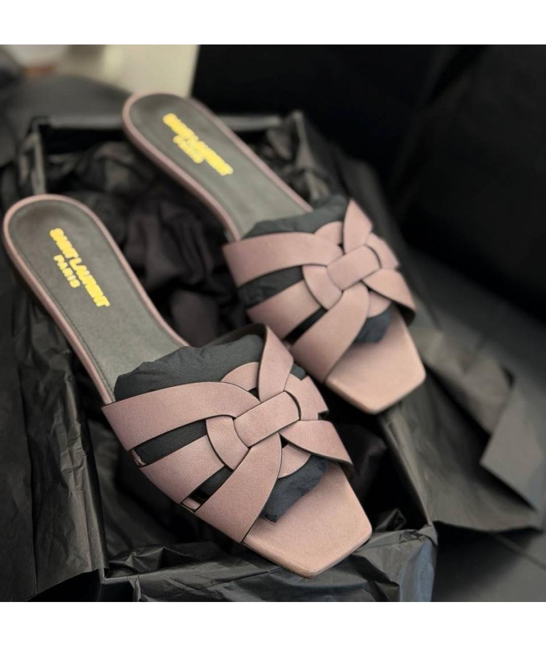 SAINT LAURENT Розовые кожаные сандалии, фото 4