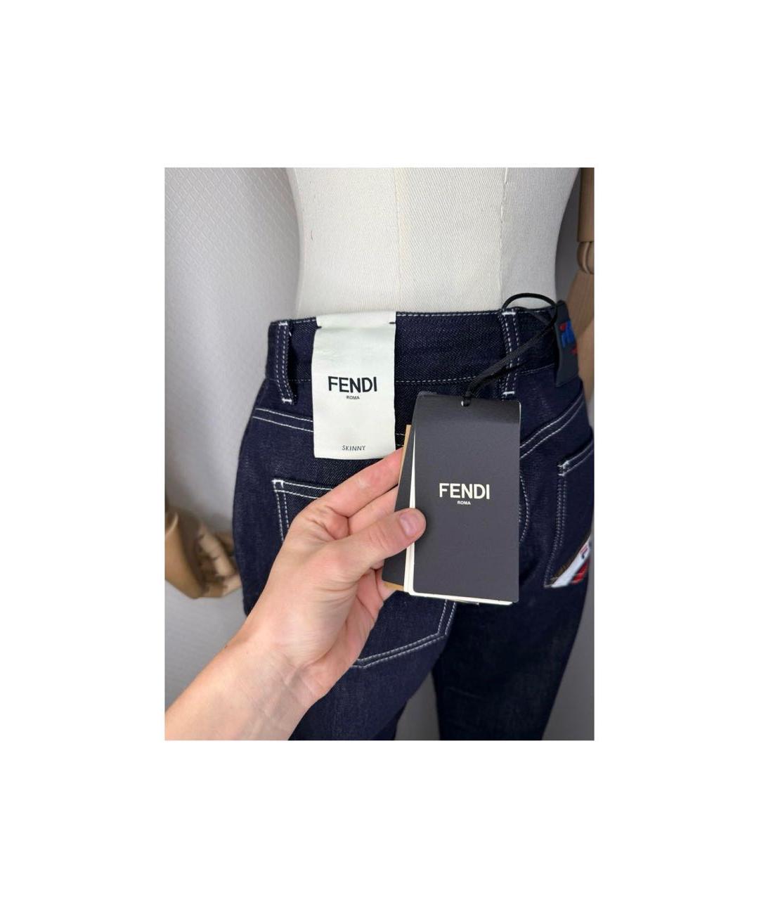 FENDI Темно-синие хлопковые джинсы слим, фото 2