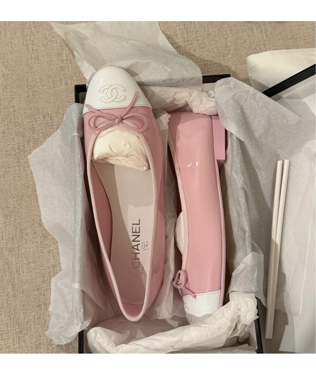 CHANEL Розовые балетки из лакированной кожи, фото 4