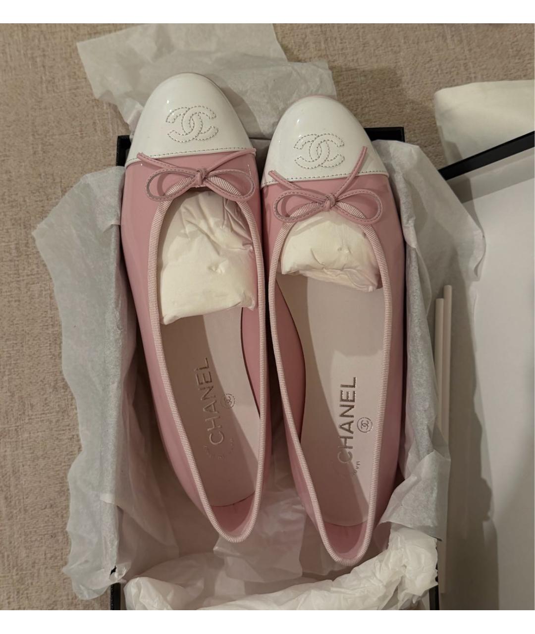 CHANEL Розовые балетки из лакированной кожи, фото 5