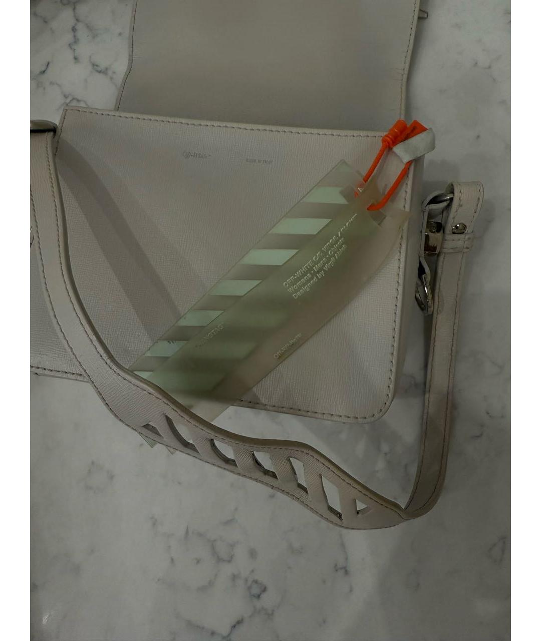 OFF-WHITE Белая кожаная сумка с короткими ручками, фото 6