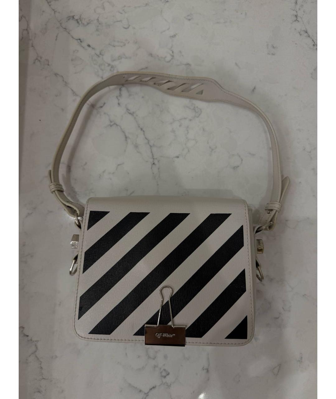 OFF-WHITE Белая кожаная сумка с короткими ручками, фото 7