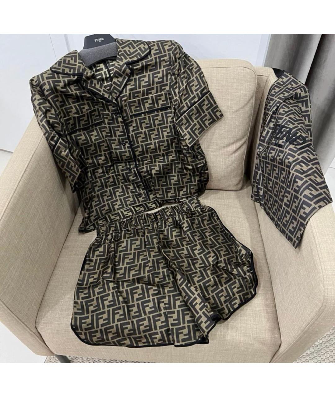 FENDI Коричневая шелковая пижама, фото 6