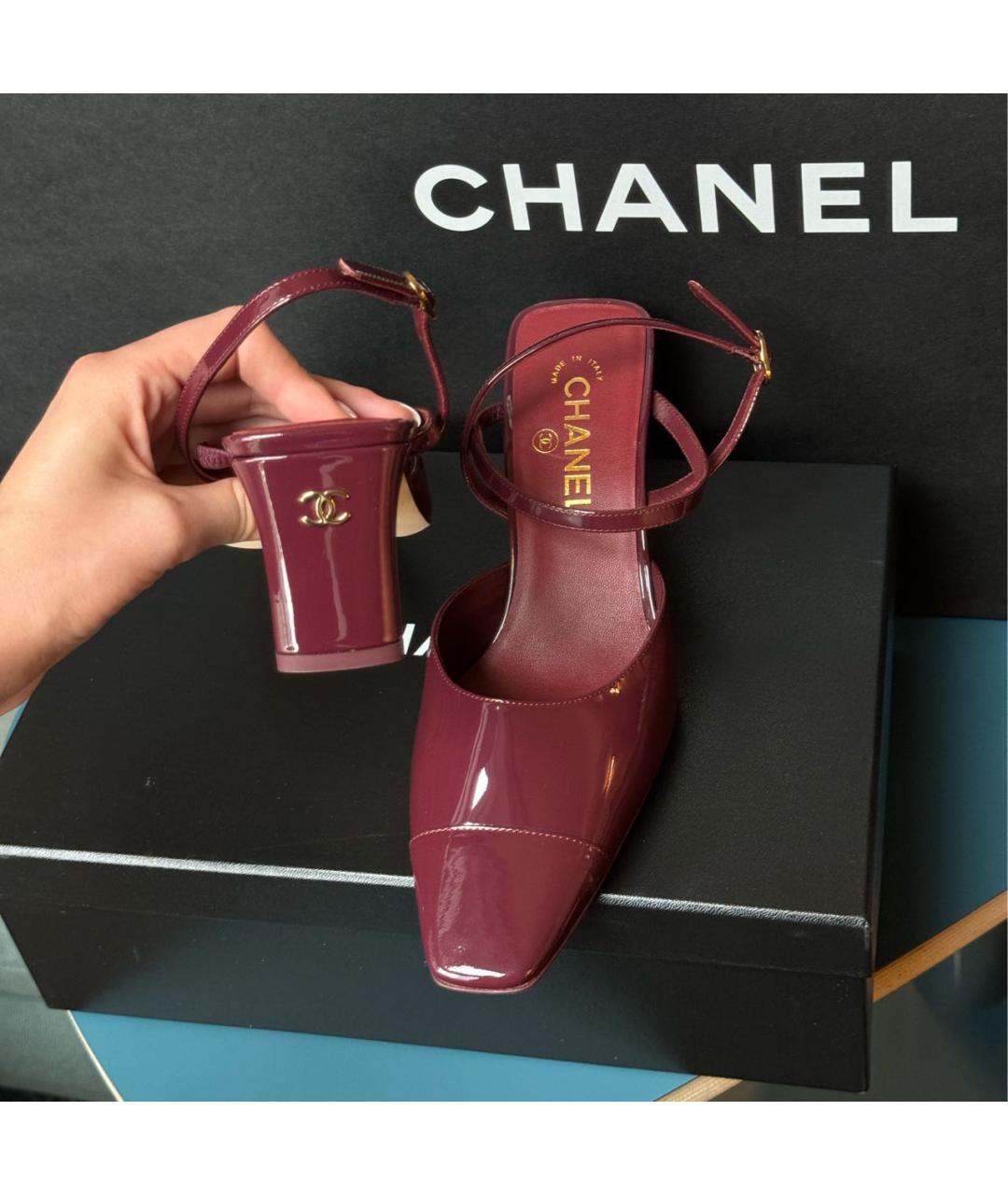 CHANEL Бордовые туфли из лакированной кожи, фото 3
