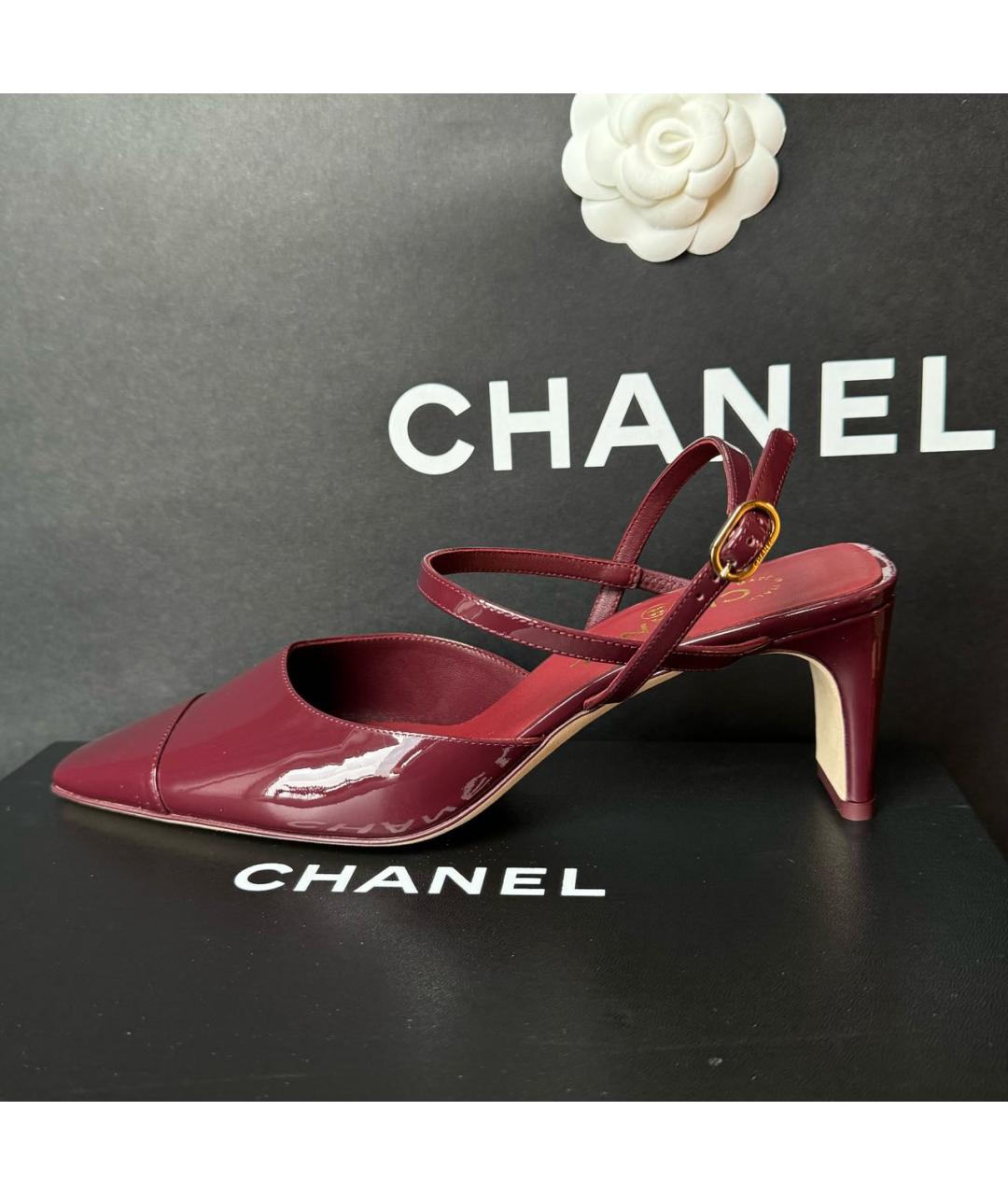 CHANEL Бордовые туфли из лакированной кожи, фото 6