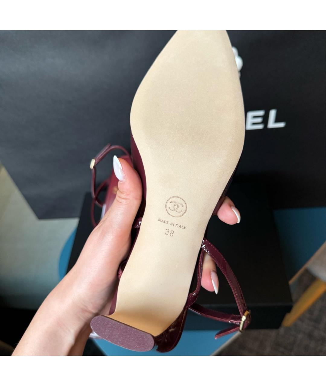 CHANEL Бордовые туфли из лакированной кожи, фото 5