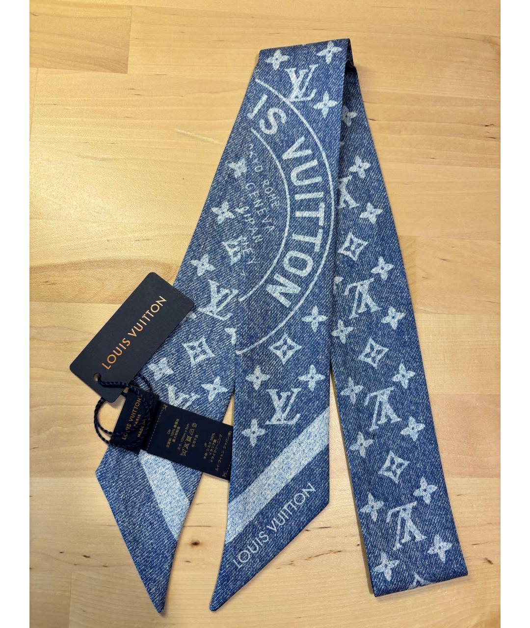 LOUIS VUITTON Синий шелковый шарф, фото 4