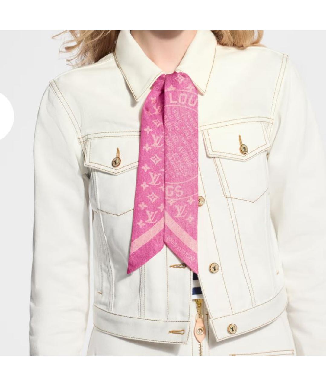 LOUIS VUITTON Розовый шелковый шарф, фото 5