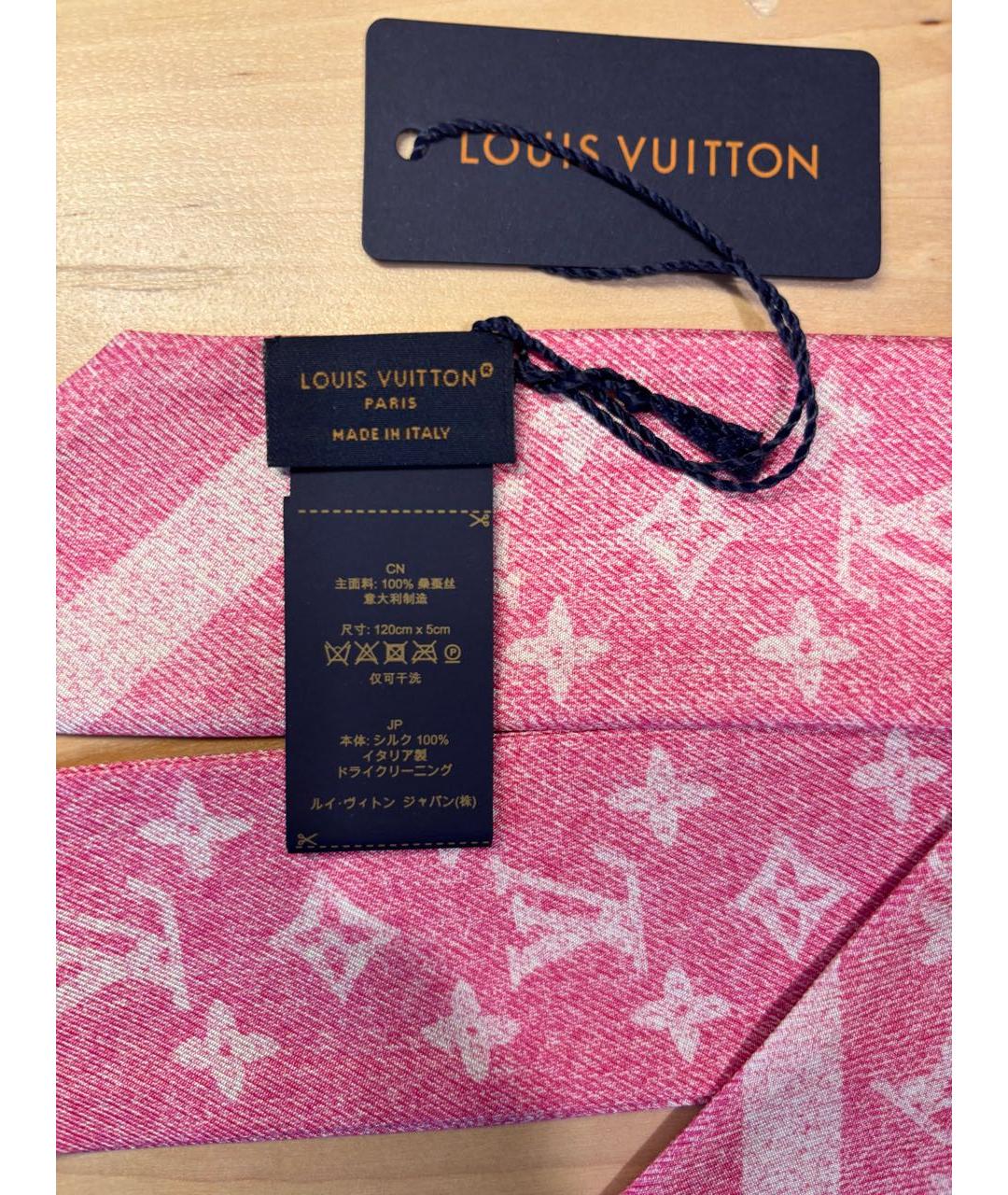 LOUIS VUITTON Розовый шелковый шарф, фото 3