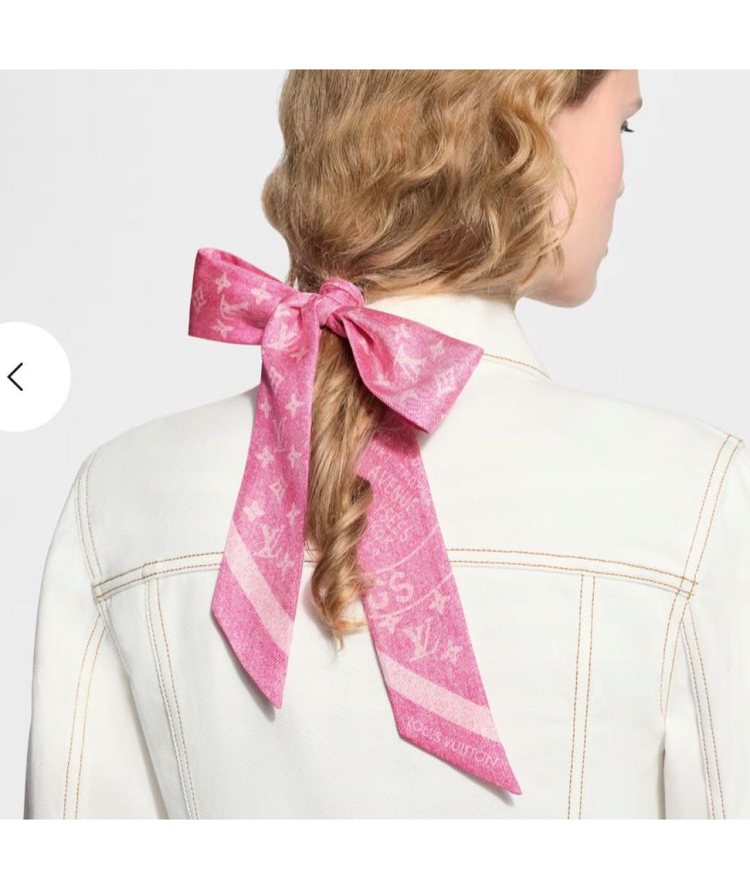 LOUIS VUITTON Розовый шелковый шарф, фото 6