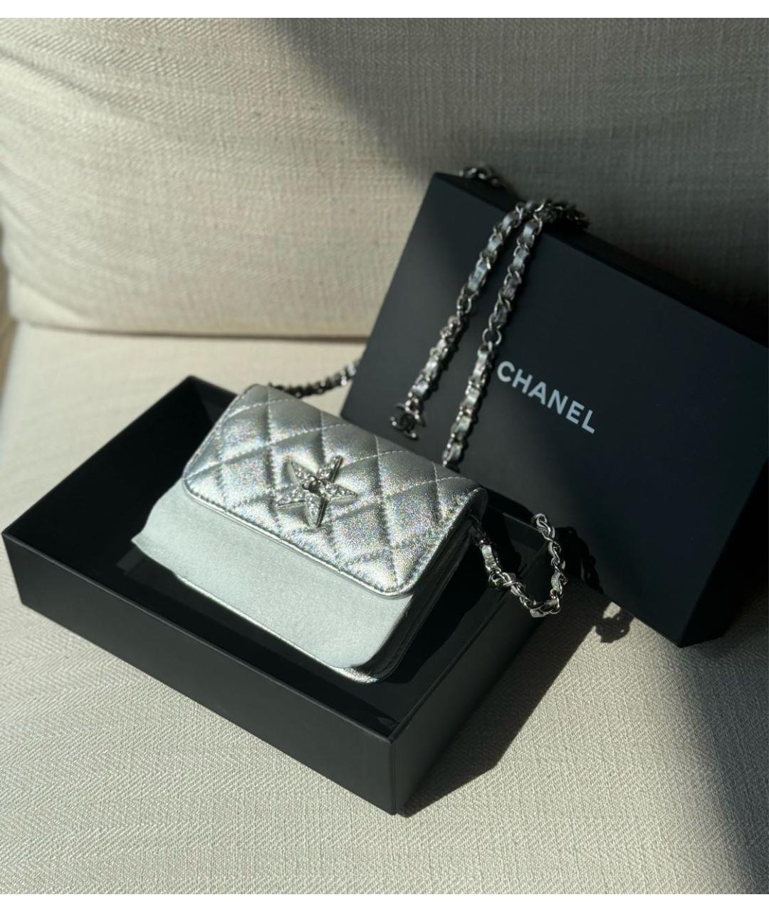 CHANEL Серебряная кожаная сумка через плечо, фото 6