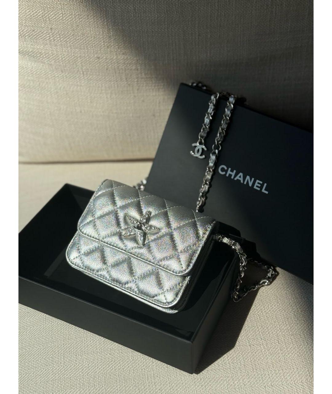 CHANEL Серебряная кожаная сумка через плечо, фото 2