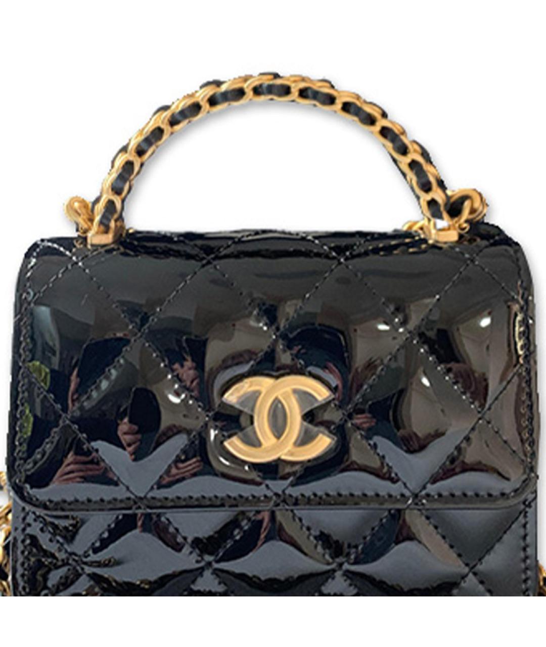 CHANEL Черная сумка через плечо из лакированной кожи, фото 4