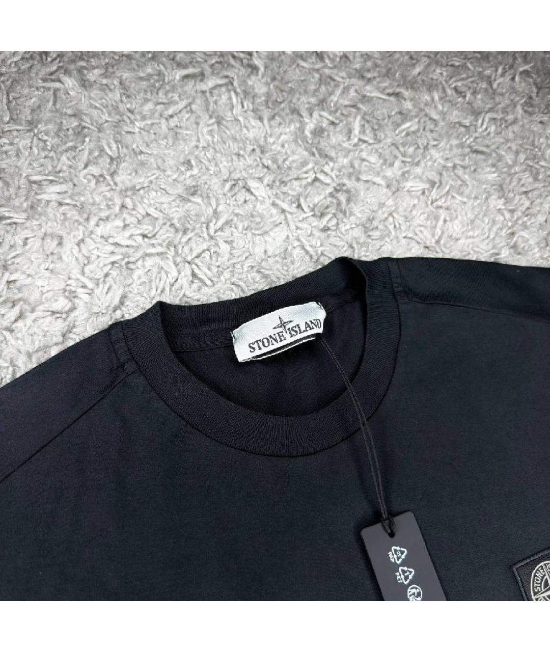 STONE ISLAND Черная хлопковая футболка, фото 2