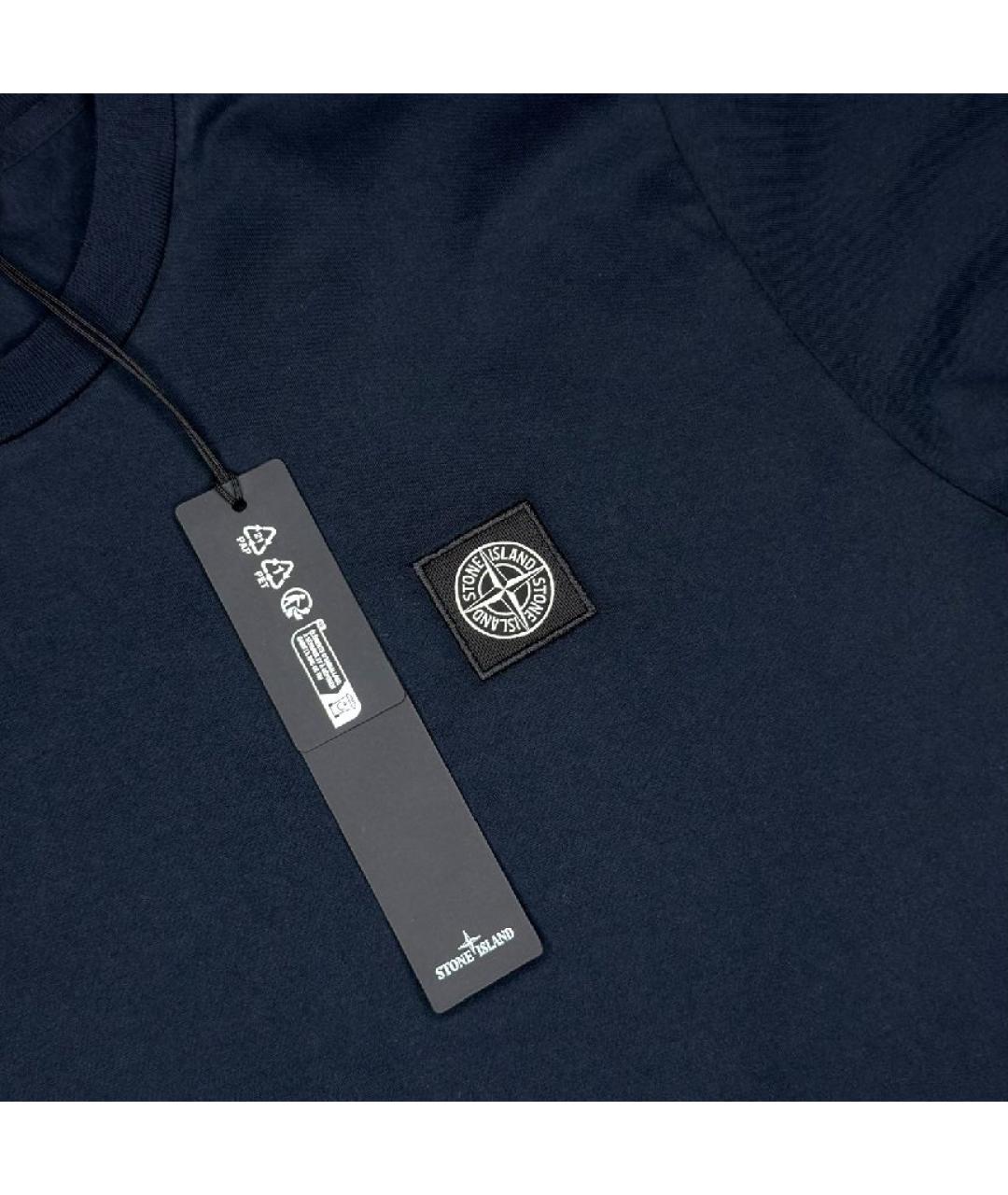 STONE ISLAND Темно-синяя хлопковая футболка, фото 4